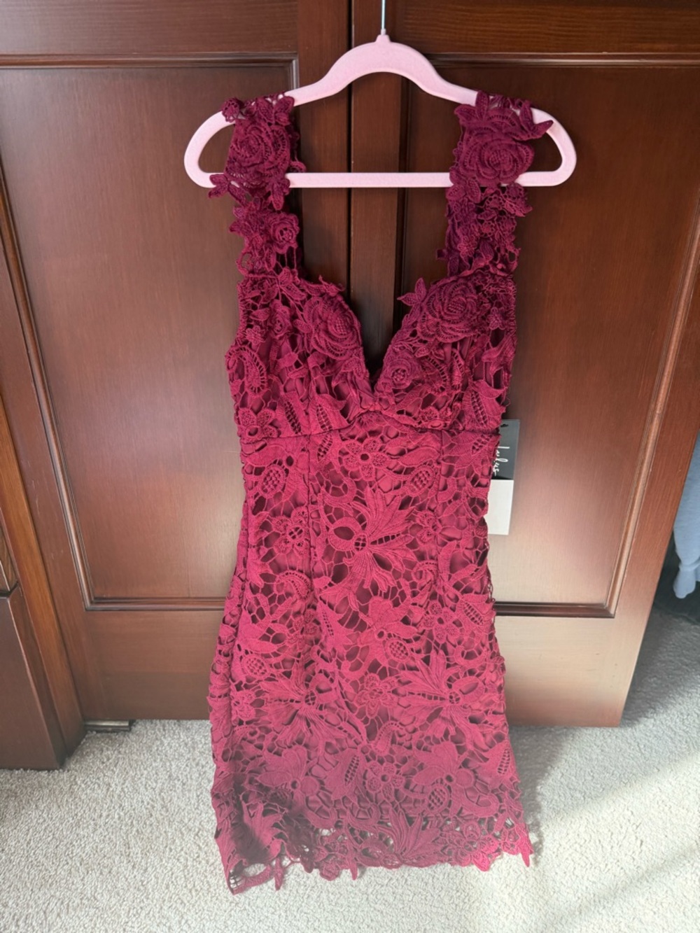 Lulu's Wine Red Floral Lace Mini Dress